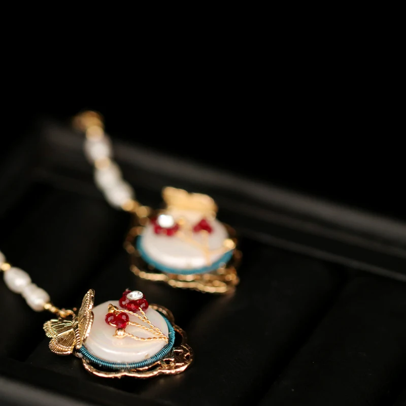 GLSEEVO натуральный пресноводный жемчуг Висячие серьги для женщин барокко Жемчуг бабочка серьги ручной работы ювелирные изделия GE0874