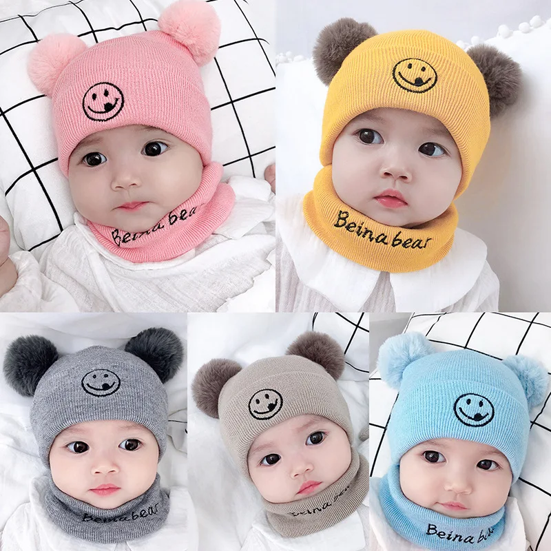 Smiley Face Woven Set Woolen Cap  Children's Hat Autumn and Winter Baby Hat Newborn Hat