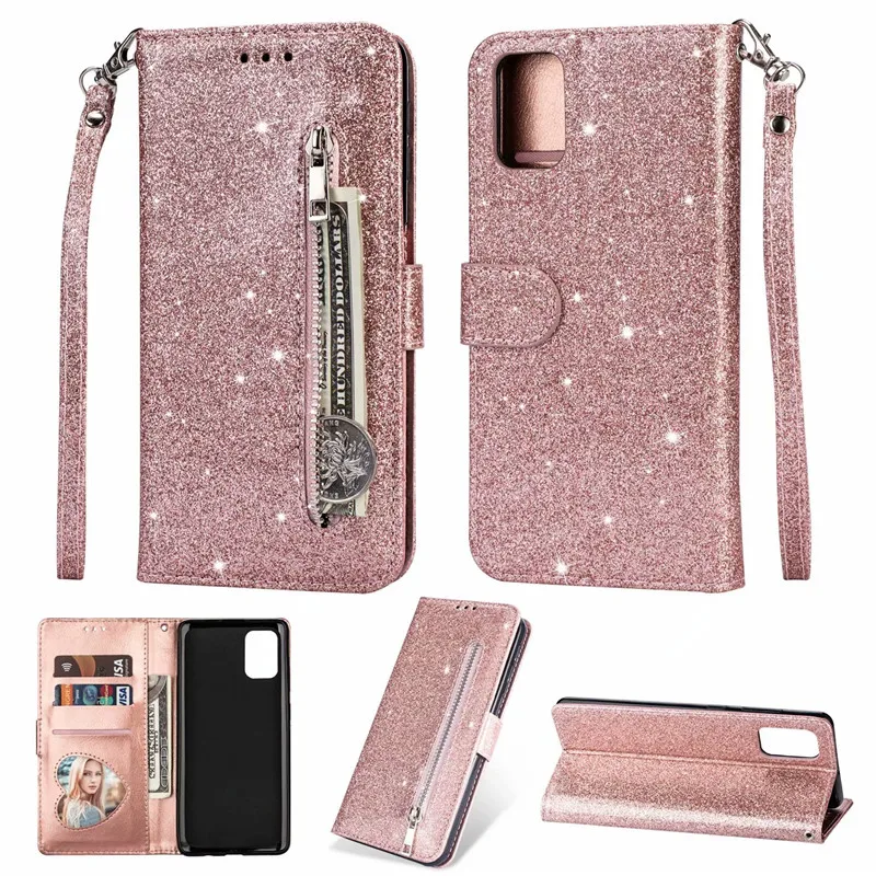 Кожаный флип-чехол с блестками для Samsung Galaxy S21 S20 Fe S9 S8 Plus A12 A21S A31 A41 A51 A71 Note 9 10 20 Ultra S10