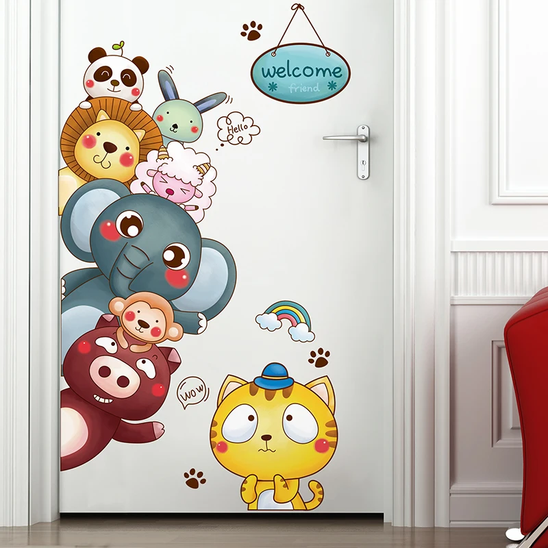 [SHIJUEHEZI] наклейки на стену с изображением животных из мультфильма DIY стикер дверь