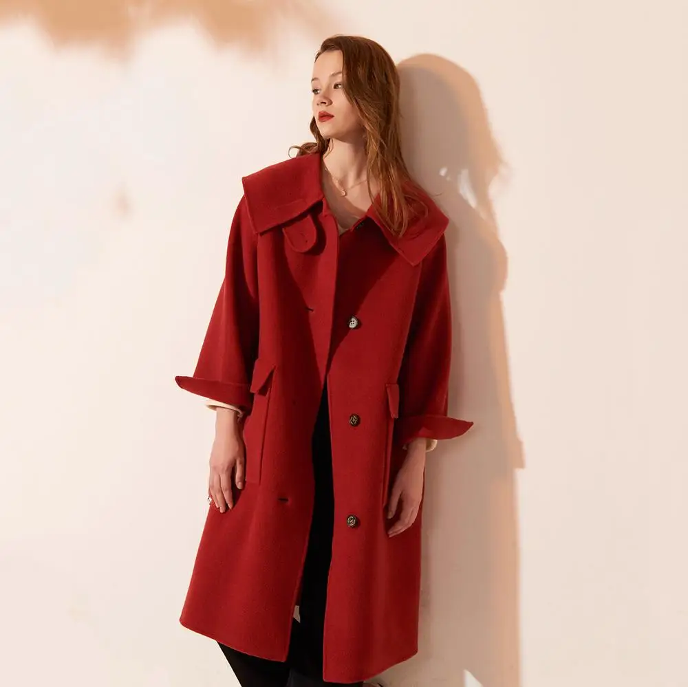 80% шерстяное пальто осень женская плюс размер свободные офисные женские сплошной