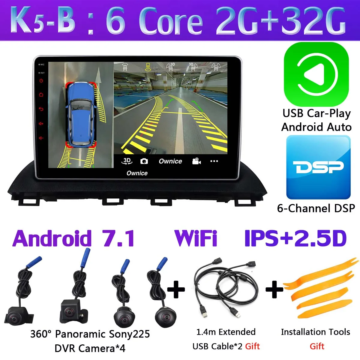 K5-B-CarPlay 10," 1 Din 360 ° панорамный автомобильный dvd-плеер на основе Android для Mazda 3 Mazda 3 Axela Автомобильный gps Радио DSP CarPlay 4G LTE - Цвет: K5-B-CarPlay