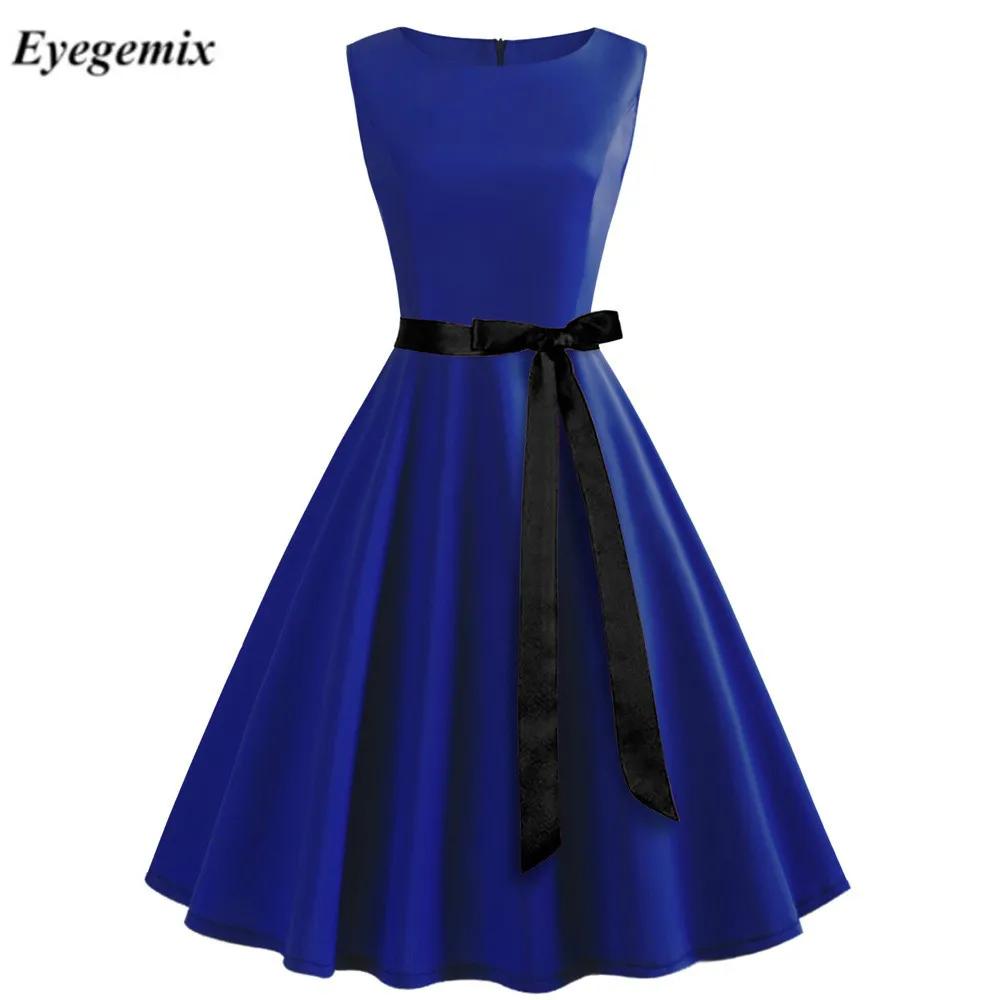 Роковой синего цвета в винтажном стиле Свободное платье для женщин 2021 Лето