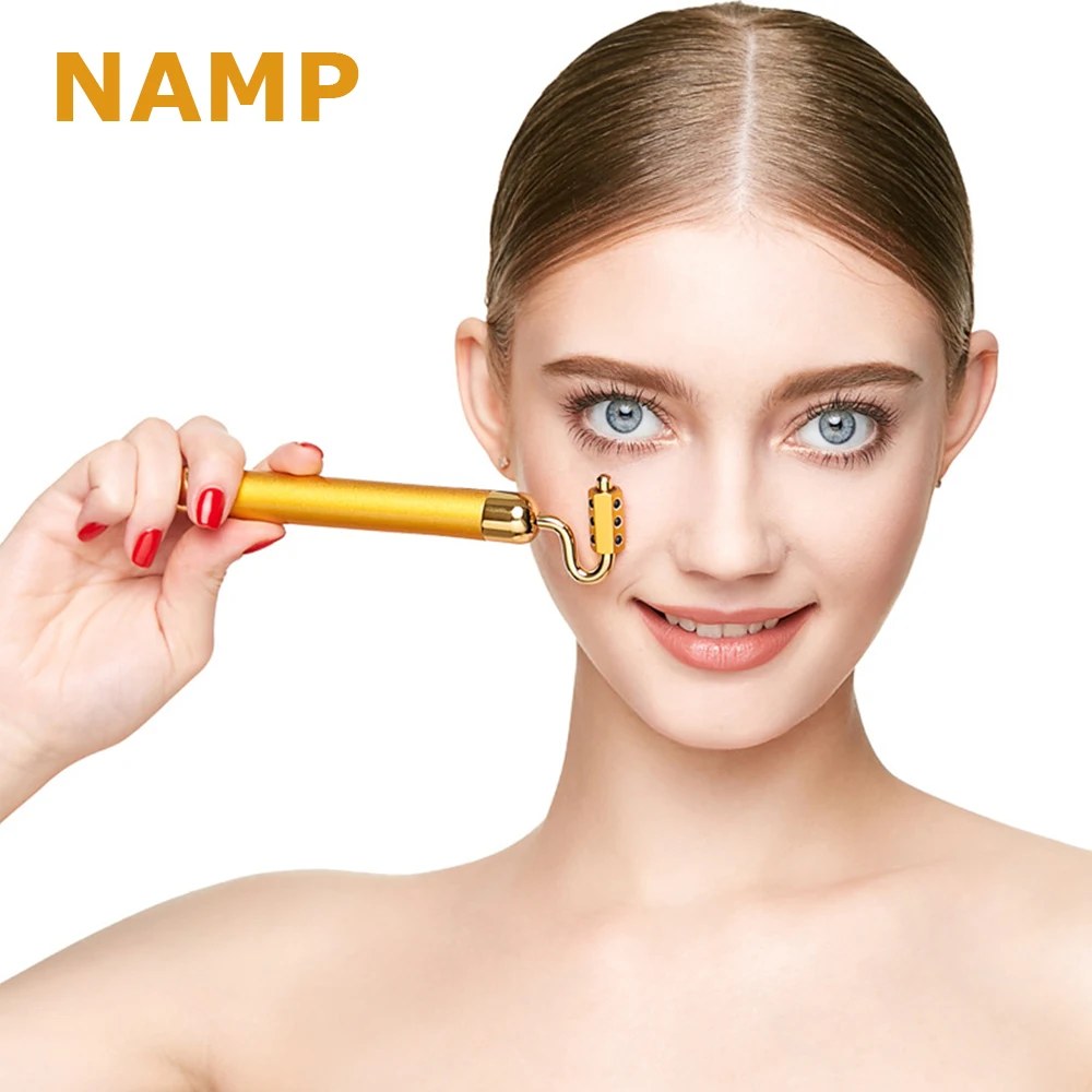 Металлический роликовый массажер для лица с вибрацией лифтинг кожи Золотая