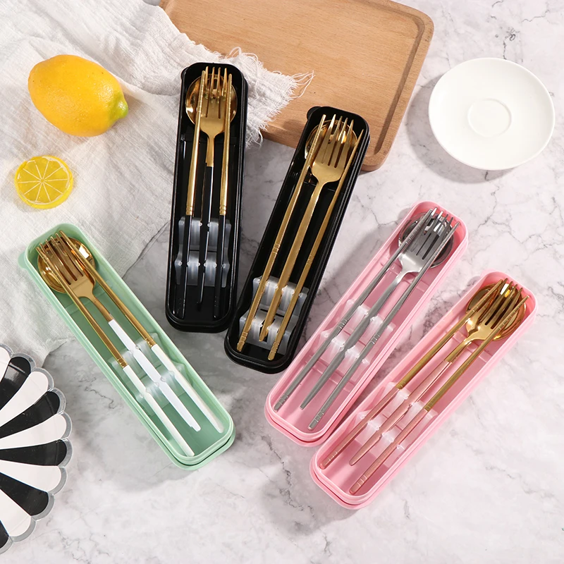Портативная Милая Ложка Вилка палочки для еды набор посуды путешествий и школы с