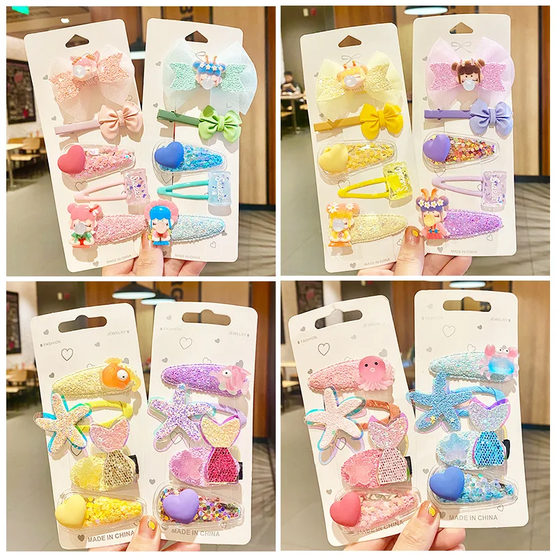 

4/5pcs Girls Sequin Quicksand Hairpin Kids Bow Knot Hair Clips Girl Blowing Bubbles Hairpin Princess Headdress for Children