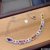 kjjeaxcmy fine jewelry 925 sterling silver inlaid colored sapphire women hand bracelet vintage support detection