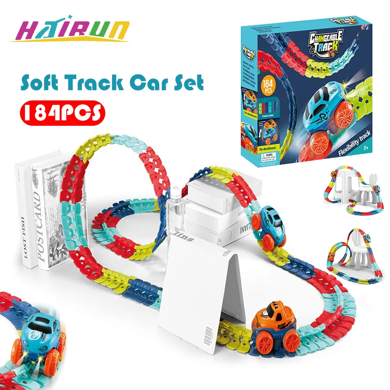 

Мягкий Трек Hairun, набор электрических собранных железнодорожных автомобилей светильник кой, гоночный трек «сделай сам», гибкий светящийся г...