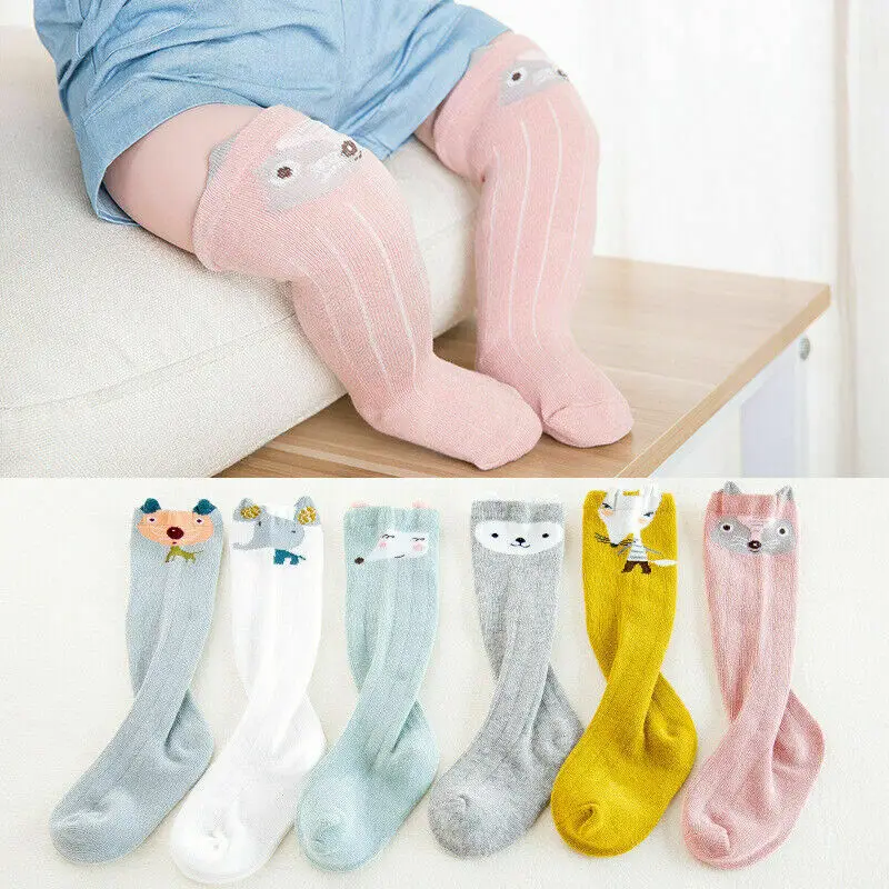 Calcetines de algod&oacute;n suave y s&oacute;lido para beb&eacute;, para ni&ntilde;os y ni&ntilde;as, medias hasta la rodilla, calentador de piernas de dibujos animados, Lazo de cinta, el&aacute;sticos-2
