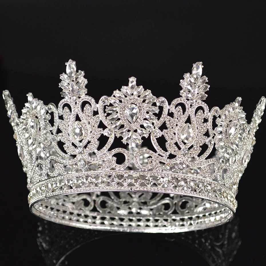 Большая Королева Принцесса Корона Диадема горный хрусталь Серебряный головной