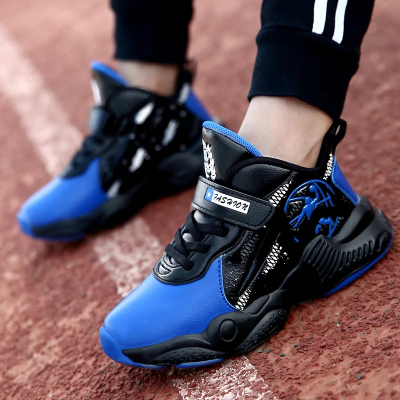 

Баскетбольная обувь для мальчиков, детская обувь Jordan, кожаные кроссовки с высоким верхом, удобные нескользящие ботинки для студентов, униве...