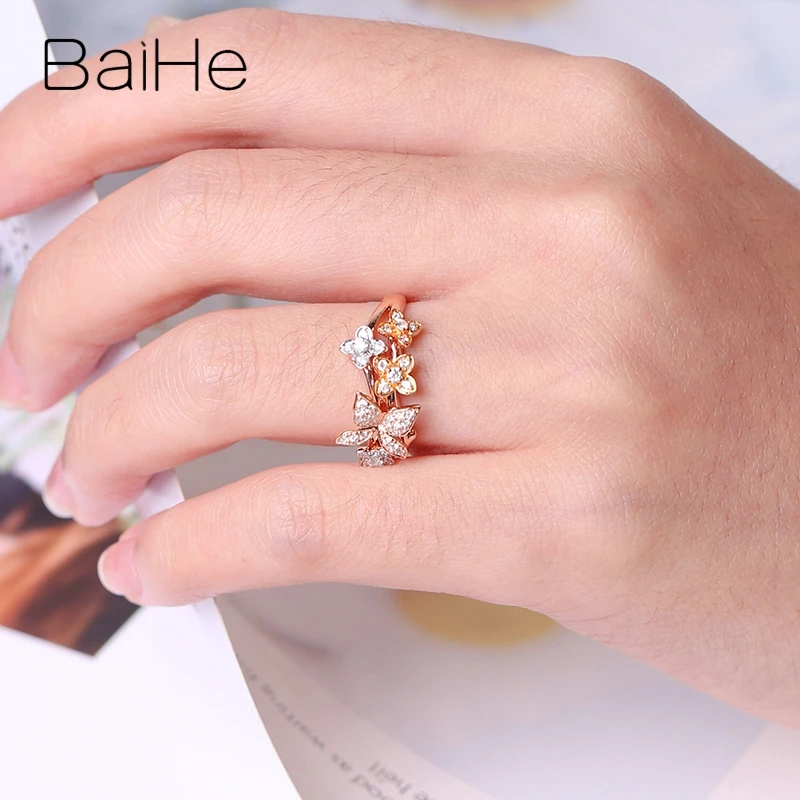 BAIHE Solid 14K белый+ желтый+ розовое золото Сертифицированный 0.24ct натуральные Алмазы обручальные женские модные ювелирные изделия Подарочное кольцо