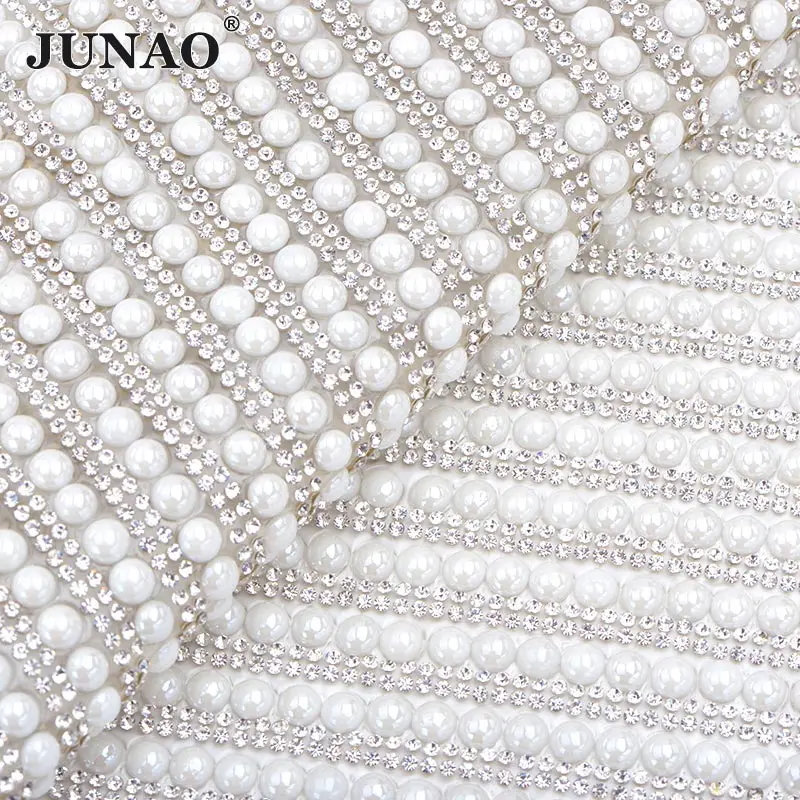 6mm Pearl JUNAO 24*40 см, самоклеющиеся белый жемчуг, горный хрусталь, сетка, отделка кристаллами, ткань, жемчужная аппликация со стразами, лента для одежды, ювелирных изделий - Цвет: 6mm Pearl