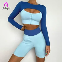 fitness women gym top color patchwork long sleeve crop top 2021 autumn new workout activewear sexy skinny hollow out sweatshirts