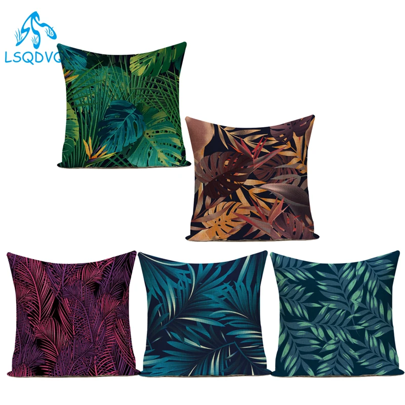 

Декоративная наволочка из полиэстера для дивана, квадратной формы, с цветными тропическими растениями, с листьями монстеры, для дома, гости...