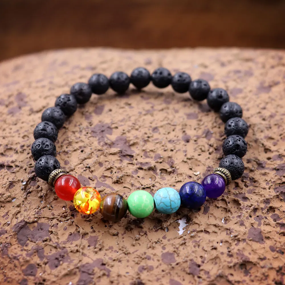 

7 Chakra Charms Lava Stone Bracelet Natural Stone Beads Bracelets Stress Relief Yoga Bangle for Women Men Jewelry Gift