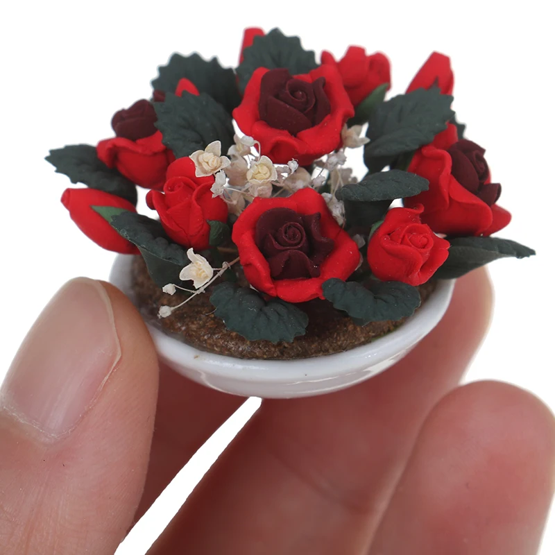 Горячая Распродажа миниатюрная глина модель растений красная роза Gypsophila