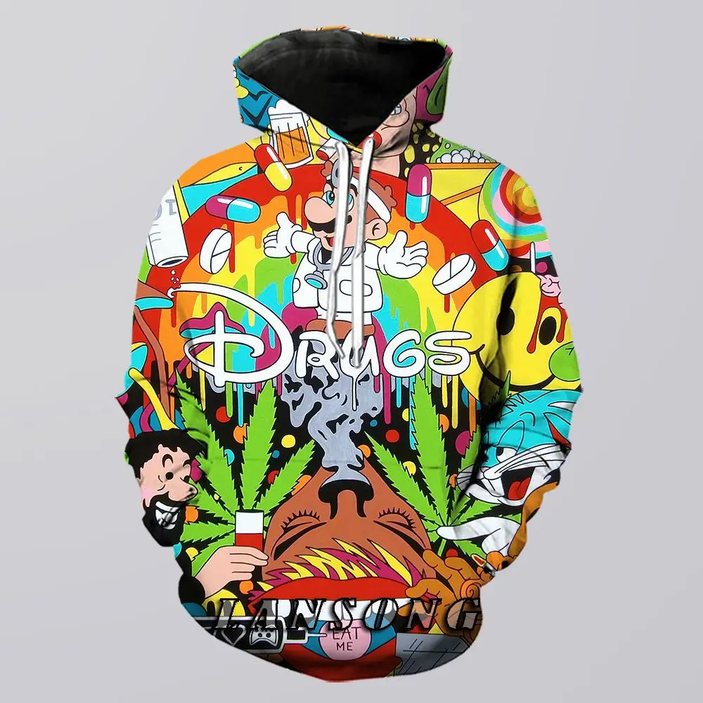 Psychedelic Weed Толстовка для мужчин 3d принт мультфильм harajuku забавные повседневные