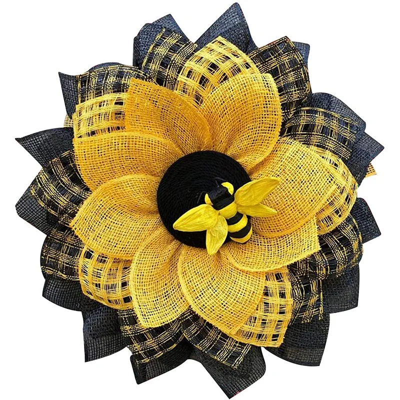 

Simulation Leaf Bee Sunflower Wreath Artificial Garland Hanging Pendants Wedding Door Wreaths 35cm for Bee Festival