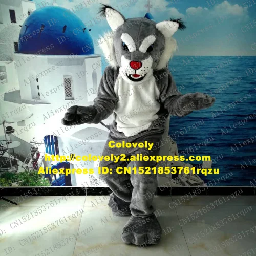 Серый длинный меховой волк хаски собака дикий кот пушистый костюм талисман