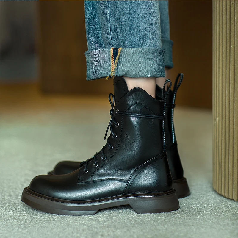 

2020 Spring and Autumn new model versatile handsome female boots fashion motorcycle boots chunky heel mid-tube Martin boots X598