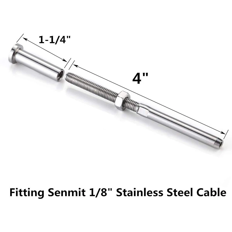 20 Pairs Stainless Steel 316 Grade Cable Railing Threaded Stud Tensioner Receiver & Flat Head Stemball Terminal for 1/8 | Инструменты