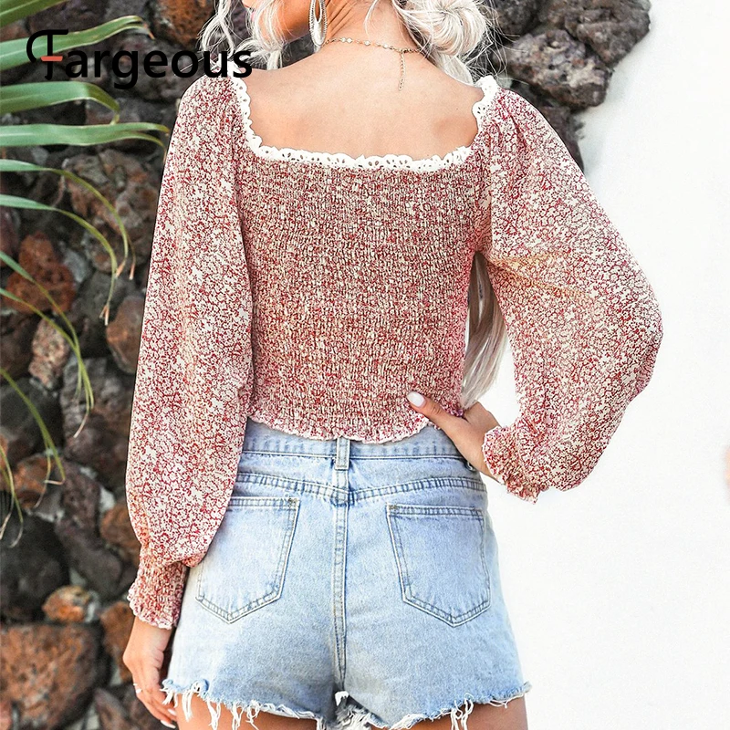 Винтажная женская блузка с цветочным принтом открытыми плечами весна 2020 модная
