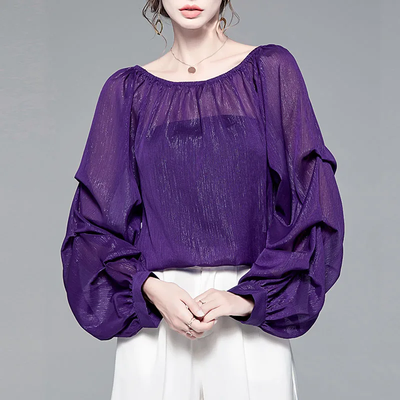 летняя шифоновая Женская одежда с коротким рукавом и круглым вырезом