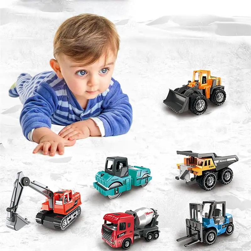 

1/6pcs Kids Alloy Excavator Truck Cars Set Mini Construction/Dinosaur Vehicles Car Model Toys Dinosaur Games with T-Rex Cars Toy