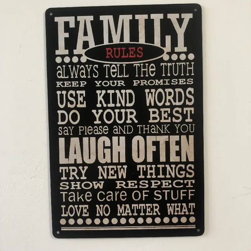 

[Luckyaboy] Family Rules Laugh Often Plaque Vintage Metal Tin Signs Home Bar Pub Garage Decor Plates Man Cave Wall Sticker