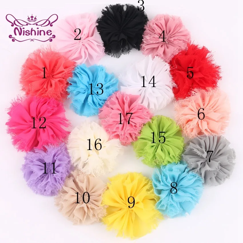 Nishine Shabby Chiffon Hair Flowers for Kids Baby Girls - Pack of 10, 2.8 - DIY Headband Clips - Fabric Soft Flowers Hair Accessories image 2