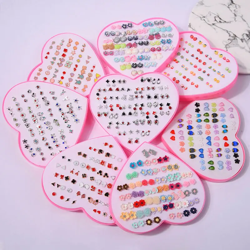 36 Pairs Of Crystal tud Earrings Set Cute cat stars moon With Heart Shape Box Gifts Women Girl dropshipping | Украшения и