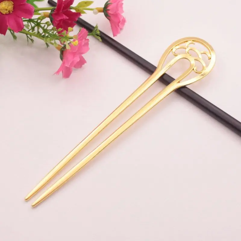 

Womens U-Shaped Metal Long Hair Fork Hollow Out Antique Vintage Decorative Stick Hairpin Updo Chignon Barrettes DIY Bookmark