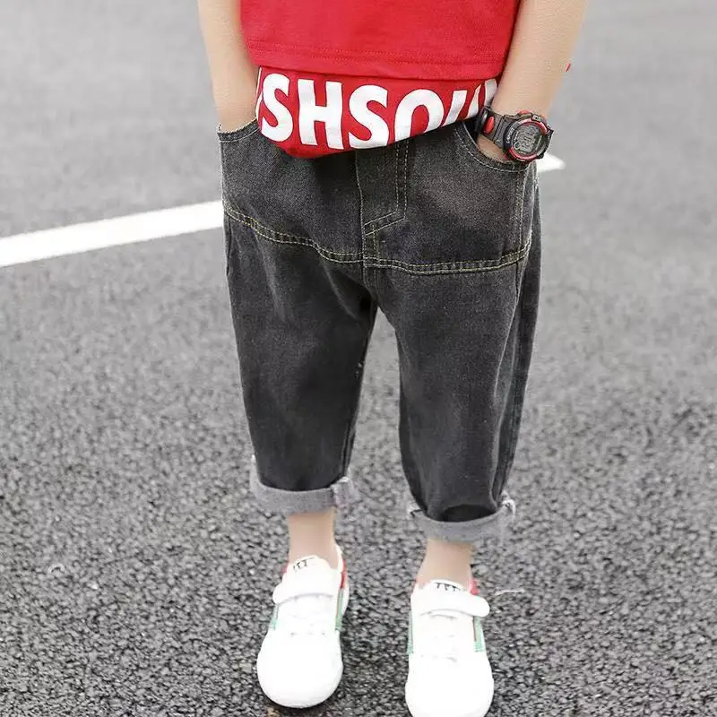 Джинсы для маленьких девочек и мальчиков джинсовые свободные эластичные брюки