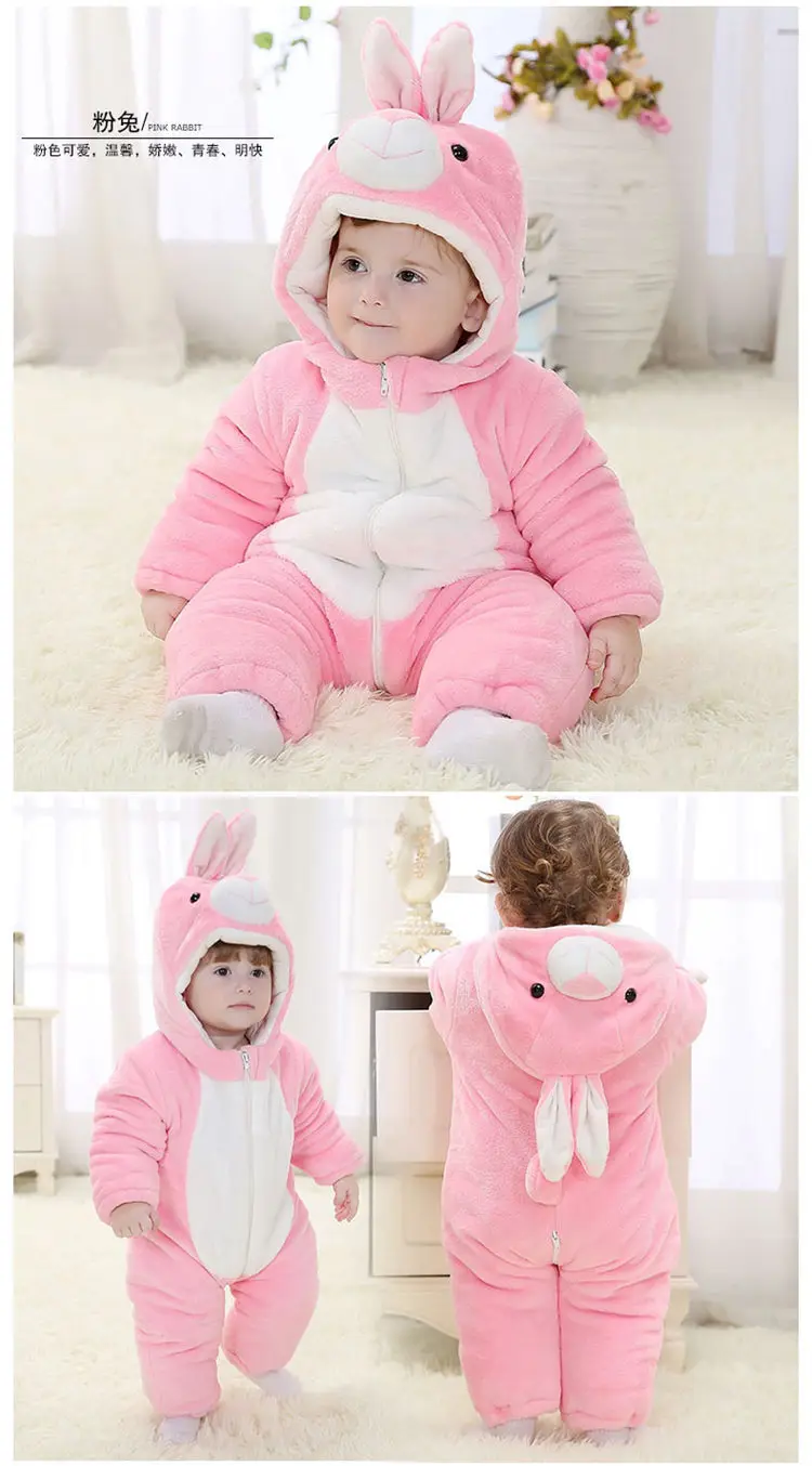 Зимняя детская одежда с розовым Кроликом Детский комбинезон для девочек унисекс