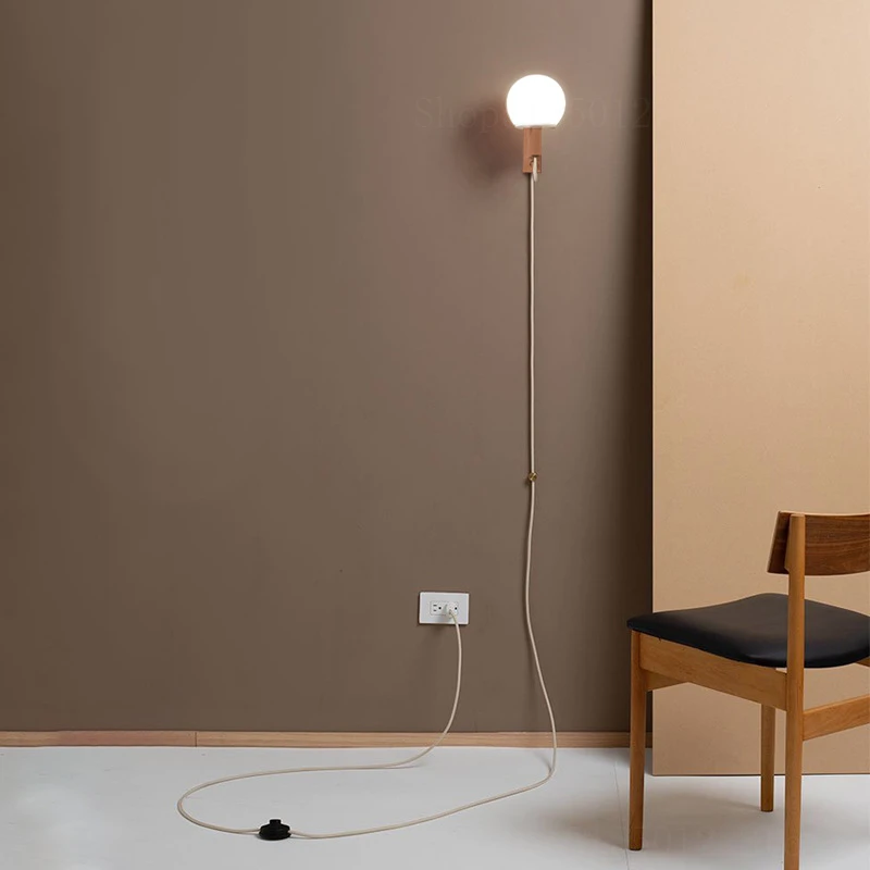 

Modern Wall Lamp 3M with Plug Switch Bedroom Bedside Lamp Mirror Light Living Room Bathroom Light Creative LED Wood Wall Light