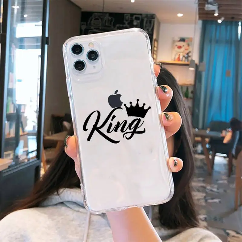 

Crown KING QUEEN Phone Case Transparent soft For iphone 5 6 7 8 11 12 s c se plus mini x xs xr pro max cover shell funda