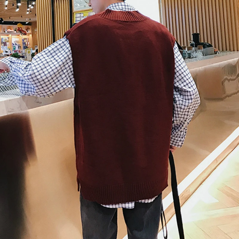 

Sweater Vest Men V-neck Solid Simple Casual 2XL Oversize Spring Autumn Mens Vests K520 Chic All-match Preppy Style Daily Outwear