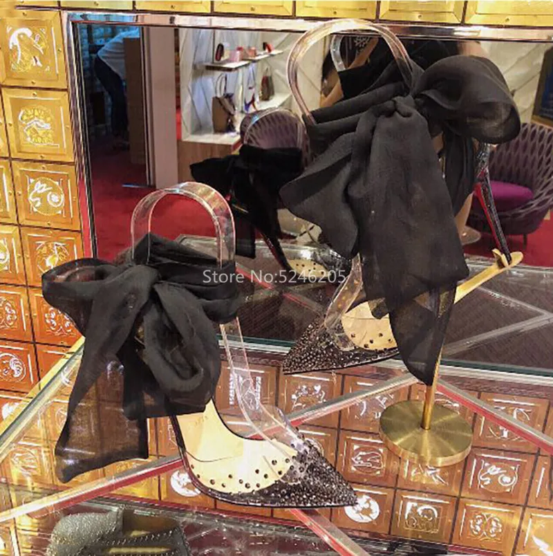 Женские сандалии с острым носком на высоком каблуке со шнуровкой и бантом сзади