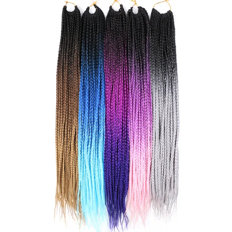 

24'' Long Box Braids Crochet Hair Ombre Blue Box Braids Hair for Black Women Synthetic Braiding Hair Extension Brown Pink Purple