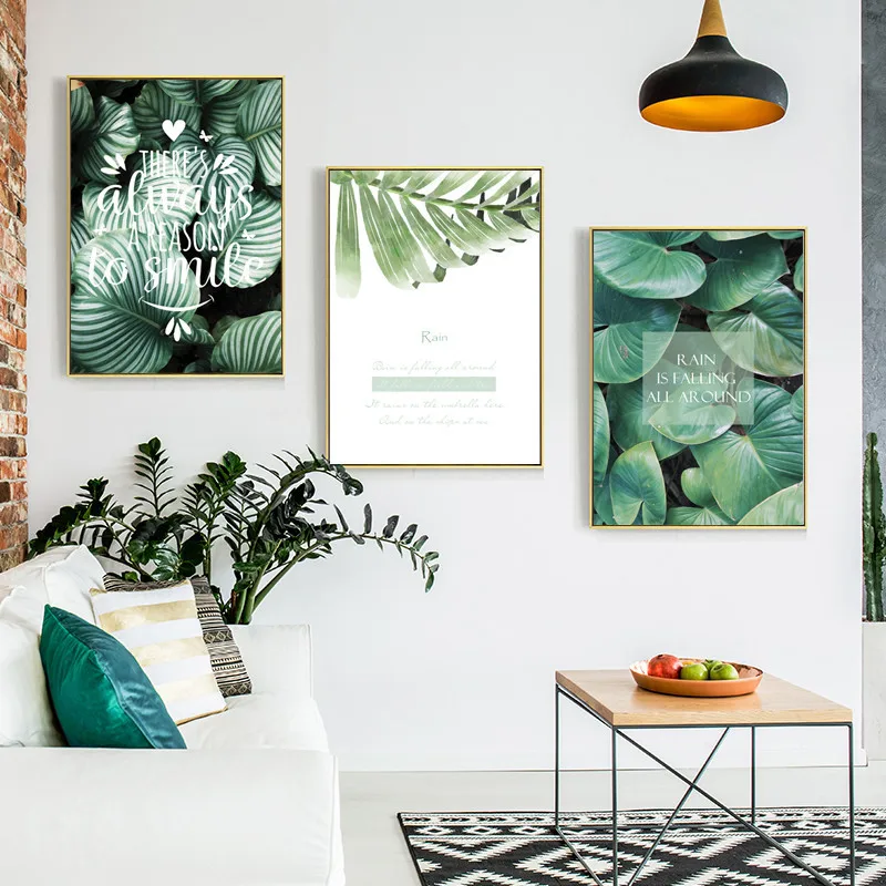 

Simple and Fresh Green Watercolor Plant English Poster Printing Canvas Wall Art Living Room Background Home Decoration Painting