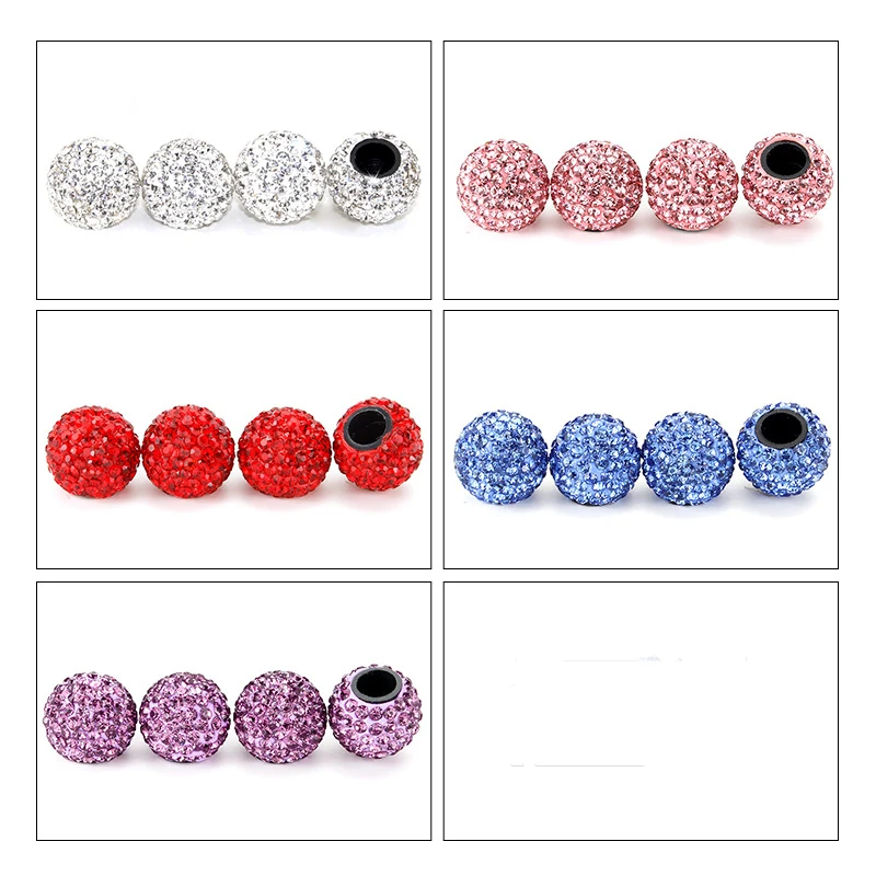 

Creative Crystal Soft Ceramic with Drilled Valve Core Cover Dustproof and Airtight 4 Pcs/set of Car Universal Tire Valve Cover