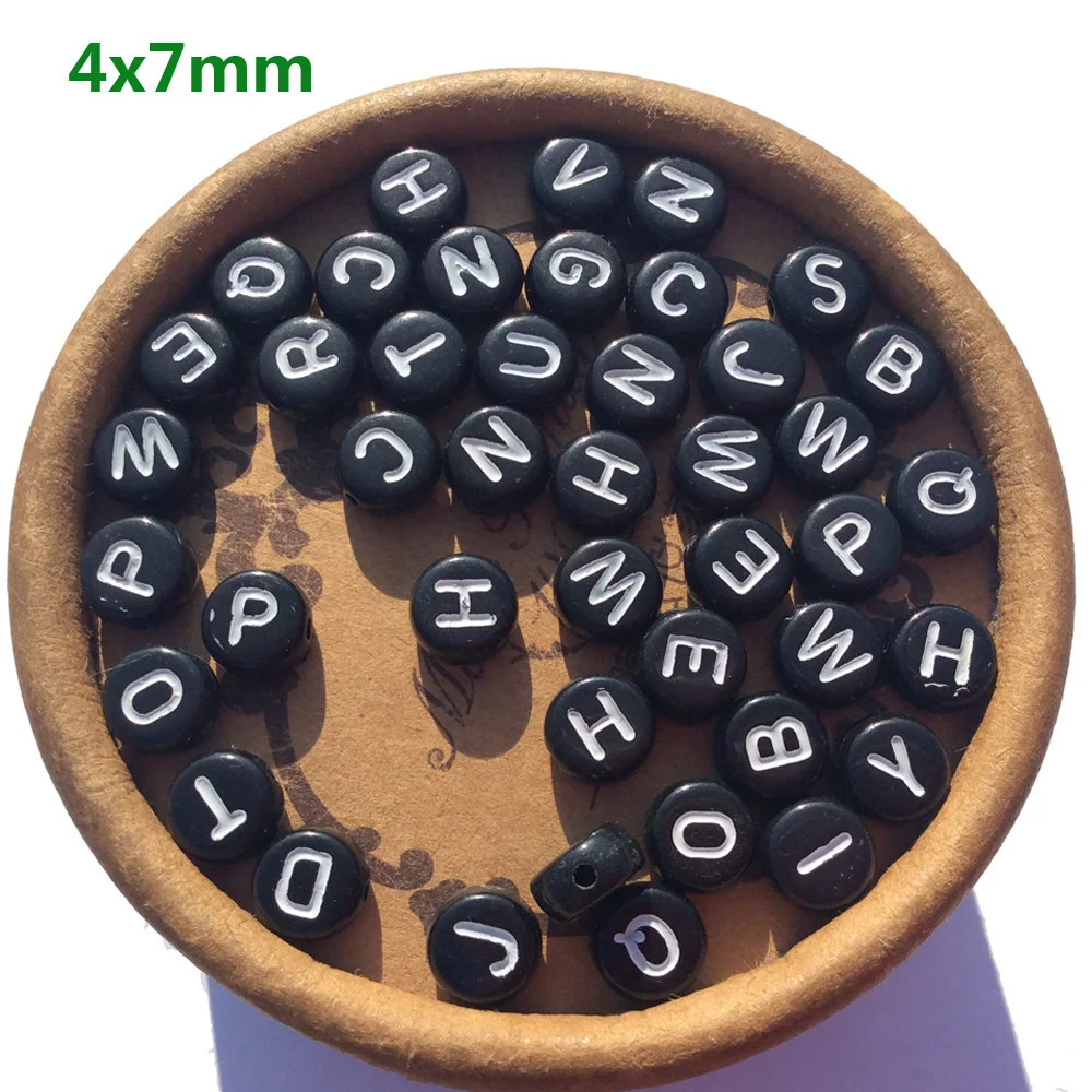 

Tiny Letter Beads for Kids Jewelry making 100pcs 4*7mm Round Black Beads Acrylic Spacers Separate Alphabet beads for Bracelets