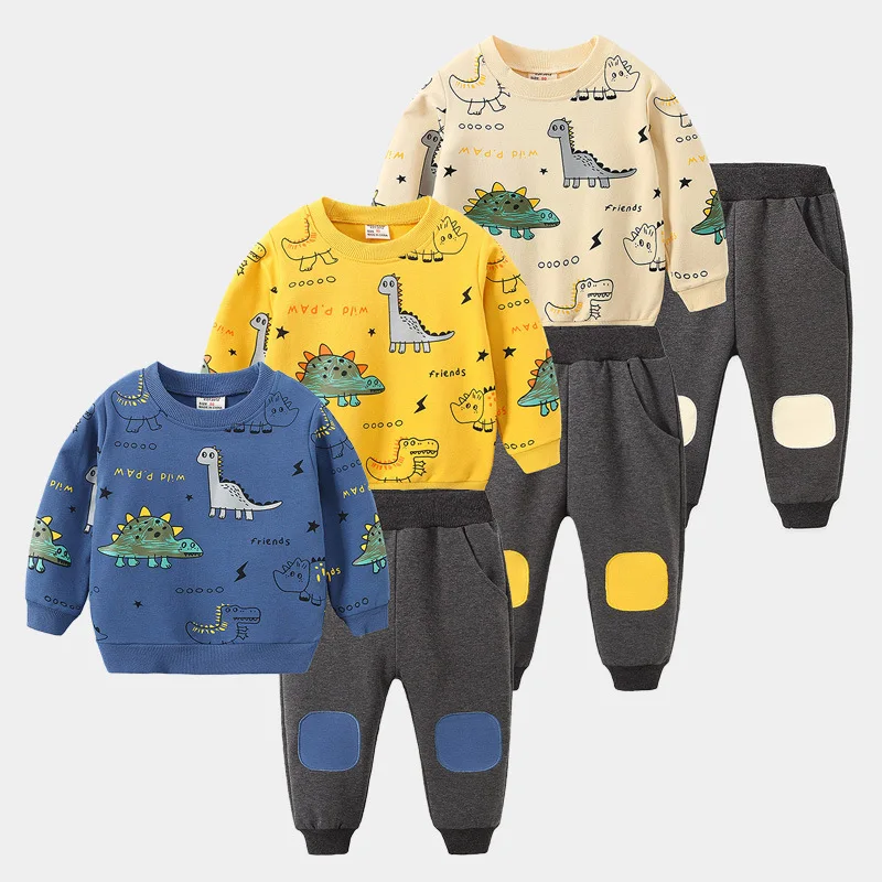 Toddler Boys Clothes Sets Casual Cartoon Animal Print T-shirt pants 2pcs set for boy children's long sleeve loose sports suits