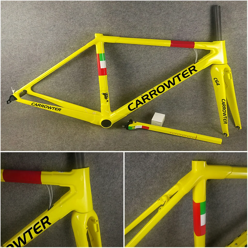 

Yellow Black Logo C64 carbon Road Bike Frames T1100 UD Bicycle Frameset with 48 50 52 54 56cm for Your Selection