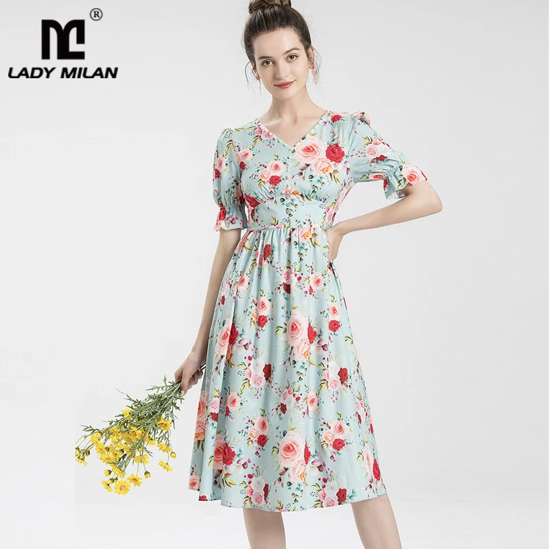 

Женские модельные платья с V-образным вырезом и коротким рукавом, модное Повседневное платье с бисером и цветочным принтом