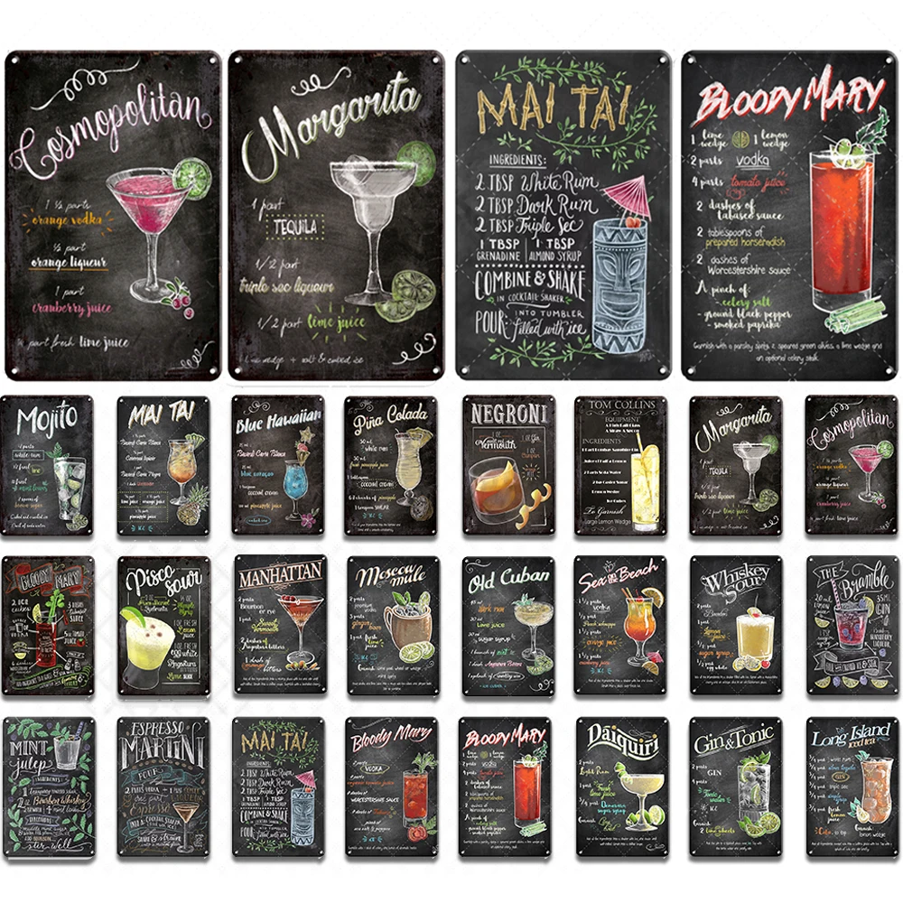 

2/4 шт. металла плакат коктейльное пиво оловянный знак Винтаж Бар Паб Клуб декора настенной декорации, металлический знак гладить живопись д...
