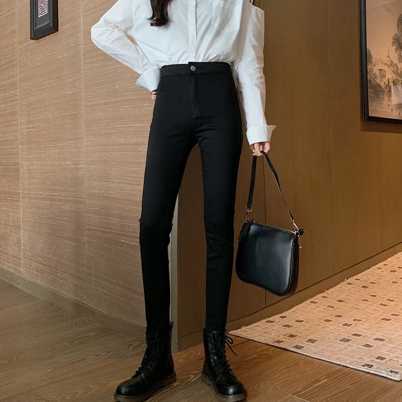 

High Waist Stretch Four Color Jeans Women's New 2021 Sheath Peach Hip Slim Slimming Streetwear Fashion All Match Denim Trousers