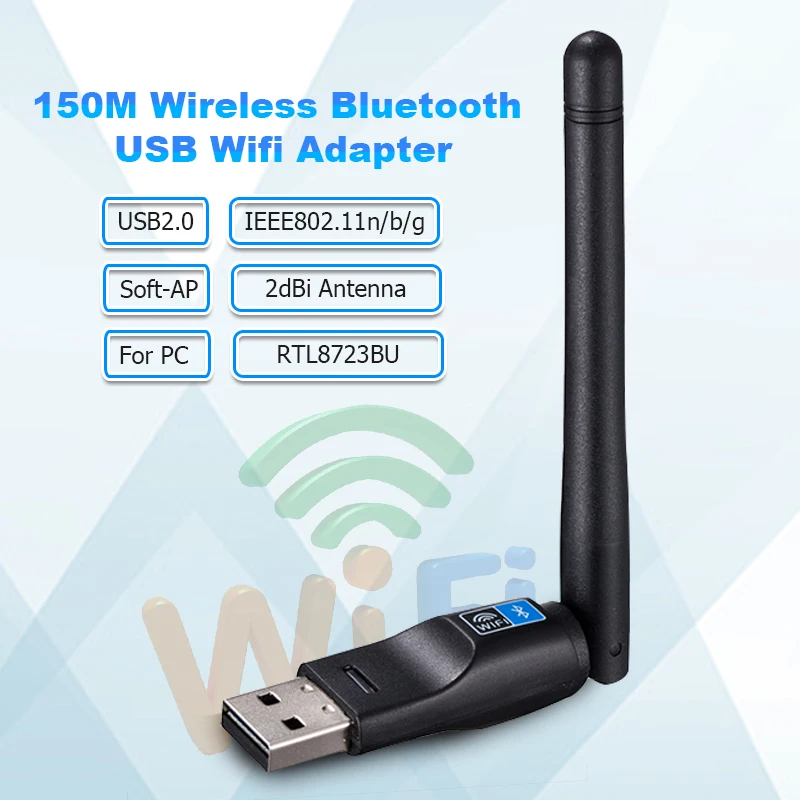 Wifi bluetooth-адаптер 150 Мбит/с USB Wifi антенный адаптер 2dBi RTL8723BU Беспроводная сетевая Рабочая карта Wifi приемник передатчик
