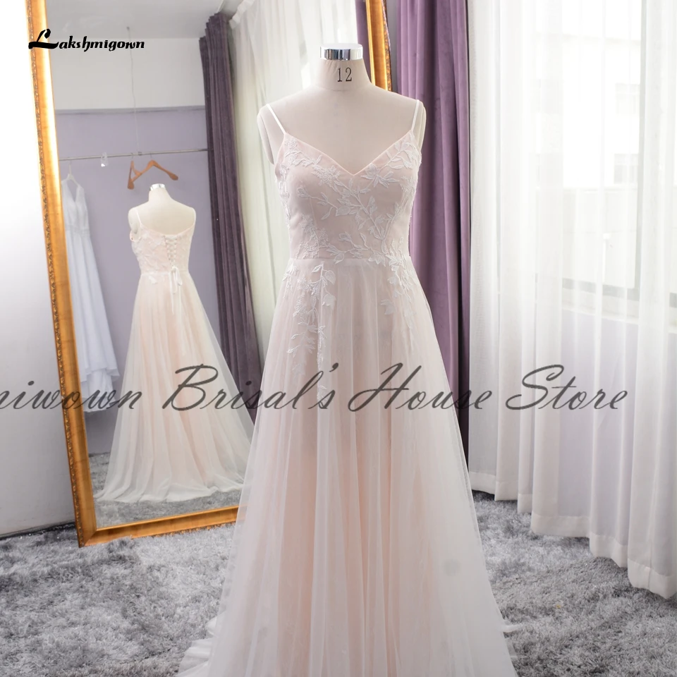 

Lakshmigown Viintage кружевной свадебный халат Румяна свадебное платье Лето 2021 пикантные богемные Свадебные платья со шнуровкой сзади